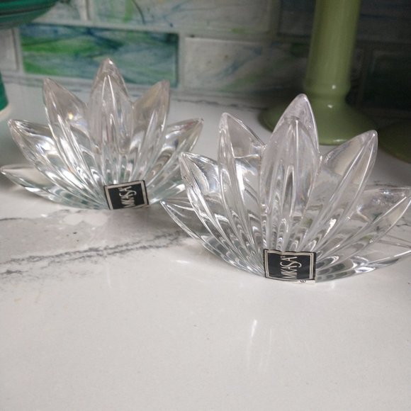 Vintage Crystal Glass Lotus Shaped Candlestick Holders  Set of two - Picture 12 of 12